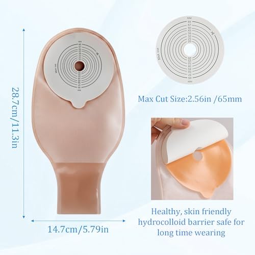 10 PCS Colostomy Bags Ostomy Supplies One Piece Drainble Pouches with Clamp Closure for Ileostomy Stoma Care (Cut-to-Fit, Cut Size 10-65mm)