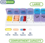 EZY DOSE Weekly AM/PM Pill Organizer, 7-Day Vitamin Container and Daily Medication Box with Large Pop-Out Compartments, 2 Times a Day Pill Holder, Blue and Purple Lids, Travel-Friendly Design