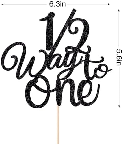 1/2 Way to One Cake Topper,Happy 6 Months Cake Decorations,Half Way to One Cake Topper,Baby Boys Girls 6 Months Birthday Party Decorations (Black Glitter)
