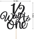 1/2 Way to One Cake Topper,Happy 6 Months Cake Decorations,Half Way to One Cake Topper,Baby Boys Girls 6 Months Birthday Party Decorations (Black Glitter)