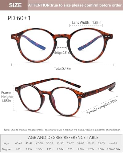 EYEURL 4-Pack Round Reading Glasses for Women Men Blue Light Glasses Retro Round Readers