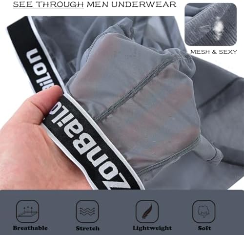 ZONBAILON Mens Sexy Underwear See Through Super Thin Breathable Mesh Boxer Briefs Stretchy M L XL 2XL 3XL