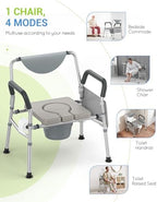 Heavy Duty Bariatric Commode, 4-in-1 Portable Bedside Commode or Over-Toilet Chair, Extra-Wide | Adjustable Height | Easy to Clean, Handicap Commode Chair for Eldery, Disabled People