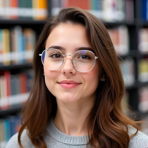 HJSTES Round Blue Light Glasses for Women Men Retro Circle Clear Lens Metal Frame Eyeglasses