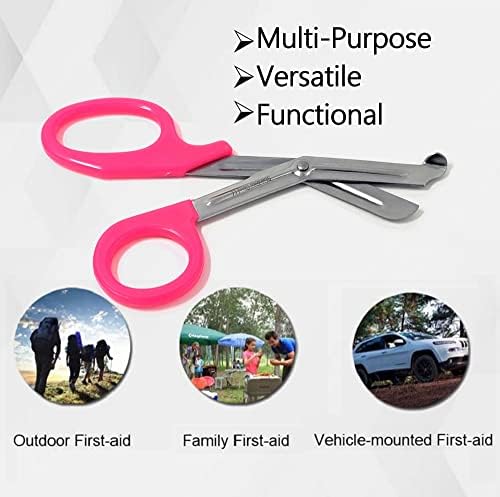 HTI Trauma Shears 7.25" All-Purpose Stainless Steel Paramedic, ER Nurse, EMT, EMS, First Responder Tactical Scissors with Serrated Blade for Outdoor Camping Rescue Tool (Hot Pink Handle)