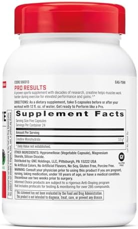 GNC Pro Performance Creatine Monohydrate, Improves Muscle Building, Endurance, Performance, 3.5g, 120 Capsules