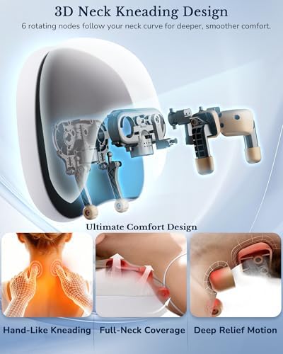Neck Massager Pillow with Heat : Cordless Neck Massager for Pain Relief Deep Tissue - Rechargeable Massage Pillow 3 Intensity & Heating Daily Comfort for Desk Workers Women Men at Home Use