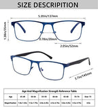 4-Pack Blue Light Blocking Reading Glasses for Men Stylish Metal Frame Readers with Comfort Spring Hinges Anti Glare UV Filter Eyeglasses, +2.0 STRENGTH