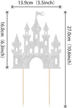 1 PCS Princess Castle Cake Topper Glitter Princess Cake Topper Queen Castle Theme Birthday Party Cake Decoration for Girls Princess Baby Shower Happy Birthday Party Decorations Supplies Silver