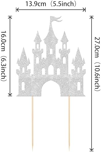 1 PCS Princess Castle Cake Topper Glitter Princess Cake Topper Queen Castle Theme Birthday Party Cake Decoration for Girls Princess Baby Shower Happy Birthday Party Decorations Supplies Silver