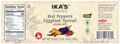 Ika’s Garden Red Pepper & Eggplant Spread Hot Ajvar, 19.4 oz – Spicy Authentic Balkan Recipe | Vegan | Gluten-Free | GMO-Free | Bold & Flavorful Dip, Spread, or Sauce