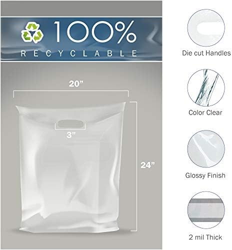 20x24 Clear Plastic Merchandise Bags, Glossy Finish, Extra Large Retail Size, 100 Pack, 2 Mil Thick, with Die-Cut Handles by PPB