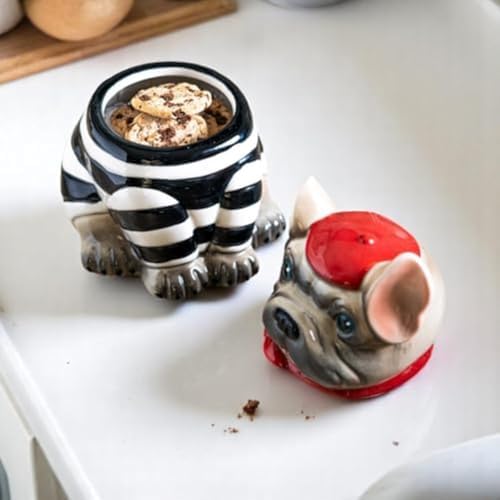Pacific Giftware Le French Bulldog Cookie Jar, Ceramic, Black and White Striped Shirt, Kitchen Decor, Storage Accessory