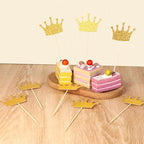 30Pcs Crown Cupcake Toppers, Gold Glittery Princess Cake Picks Confetti Queen Cake Toppers for Baby Shower, Birthday Party, Wedding Food Decorations