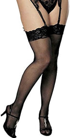 X90026 Lace Top Stocking, Black, Plus Size