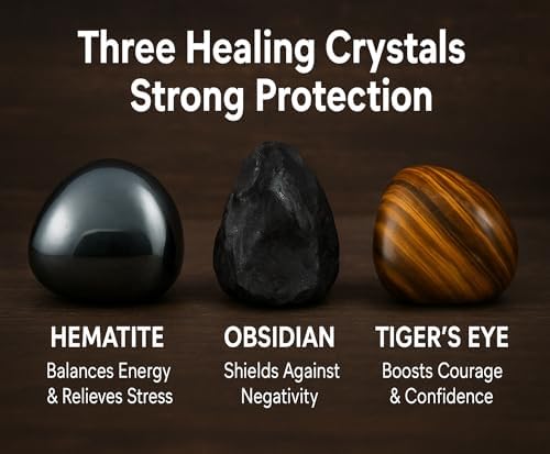 Handmade Triple Protection Bracelet – Tiger Eye, Hematite & Obsidian 8mm Natural Crystal Beads, Healing Natural Stones for Strength, Energy & Balance, Men & Women, 7.48 Inches – Supports Chakra Healing