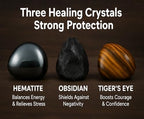 Handmade Triple Protection Bracelet – Tiger Eye, Hematite & Obsidian 8mm Natural Crystal Beads, Healing Natural Stones for Strength, Energy & Balance, Men & Women, 7.48 Inches – Supports Chakra Healing