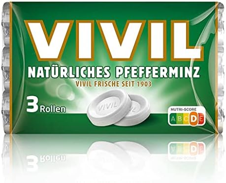 Vivil Natural Peppermint Rolls 12 Rolls 348 g (12.28 Oz) - Pastilles with Peppermint, Germany