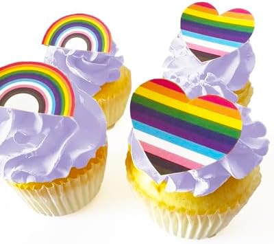 Sugar Robot Pride Decorations for Cake Decorating - Rainbow Cake Toppers and Hearts Cupcake Toppers - Made in the USA - Premium Crafted