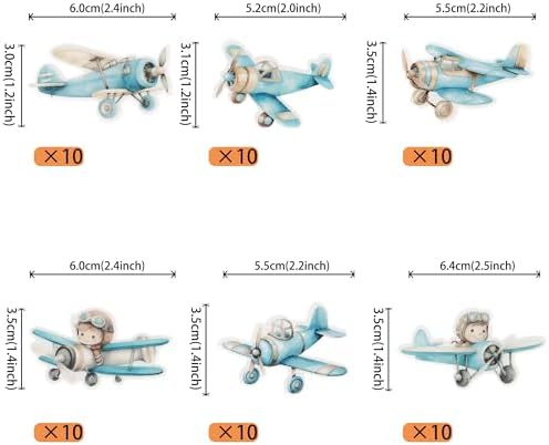 60 PCS Edible Airplane Cupcake Toppers Pilot Aviation Plane Cupcake Picks Edible Airplane Plane Cake Decorations for Airplane Theme Baby Shower Kids Boys Birthday Party Decorations Supplies Blue