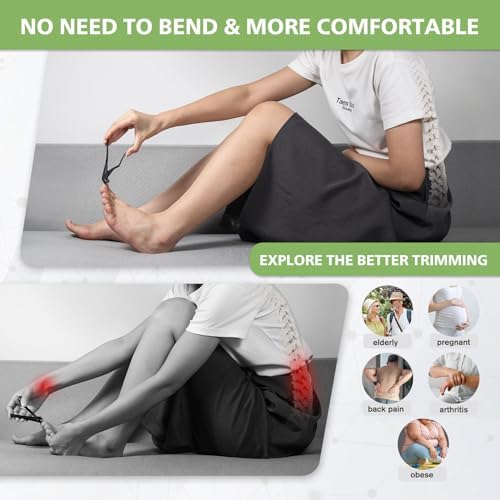 BALUCA Ergonomic Nail Clipper for Seniors - Toenail Clipper for Thick Toenails and Fingernails, Long Handle Nail Clippers with Catcher (Black, Long Handle)