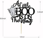 A Little Boo is on The Way Cake Topper, Halloween Baby Shower Cake Decorations, Little Boo, Halloween Themed Baby Shower Party Decorations (Black Glitter)