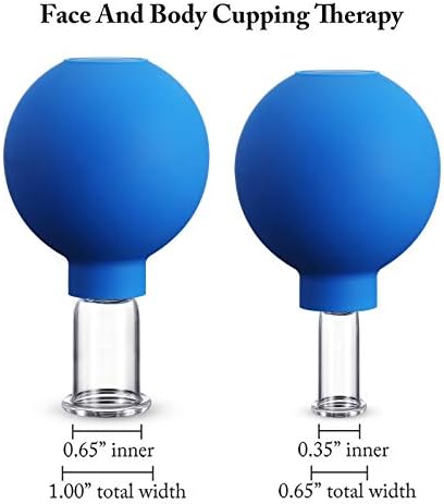 Nuanchu 2 Pieces Glass Cupping Set, Facial Cupping Cups Glass Silicone Cups Vacuum Suction for Face Skin Back Shoulder Muscle (1 Inch and 0.65 Inch Diameter,Blue)