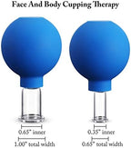 Nuanchu 2 Pieces Glass Cupping Set, Facial Cupping Cups Glass Silicone Cups Vacuum Suction for Face Skin Back Shoulder Muscle (1 Inch and 0.65 Inch Diameter,Blue)