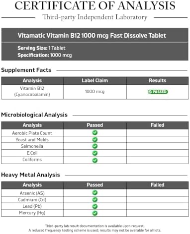 Vitamatic Vitamin B12 1000 mcg Fast Dissolve – 365 Tablets – Natural Berry Flavor – Supports Energy Metabolism & Nervous System Health