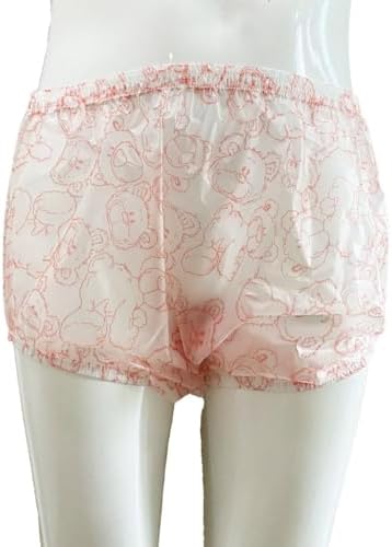 High-Waisted Adult Incontinence Pull-on Plastic Printed Waterproof Pants (M, Bear)