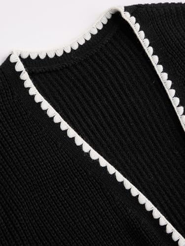 CIDER Knit V-Neck Solid Contrasting Binding Cardigan