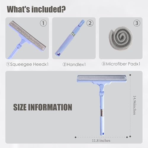 Shower Squeegee for Glass Doors, Cleaning Tile Wall,Car,Windshield Squeegee with 12" Blade and 15" Long Handle Bathroom Cleaner Tool for Household Home Window Mirror,
