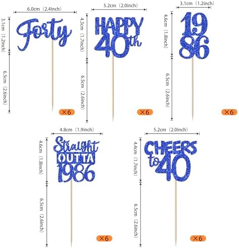 30 PCS 40th Birthday Cupcake Toppers Glitter Forty Happy 40th Straight Outta 1986 Cupcake Picks for Cheers to 40 Fabulous 40th Birthday Anniversary Party Cake Decorations Supplier Blue