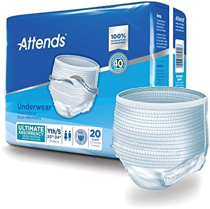 Attends Underwear, Disposable, Heavy Absorbency, Youth/Small, 80 Count