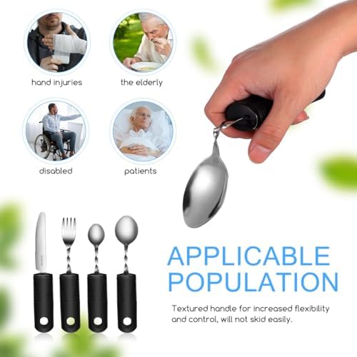 Adaptive Utensils Set 4-Piece Bendable Tableware with Non-Slip Textured Handles Lightweight Anti-Shake Fork Spoon Cutter for Elderly Disabled Adults Eating Assistance
