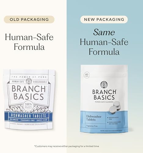 Branch Basics Dishwasher Tablets – 60 Ct | Plastic-Free, Fragrance-Free, Human-Safe | Delivers a Powerful Clean Without Harsh Chemicals