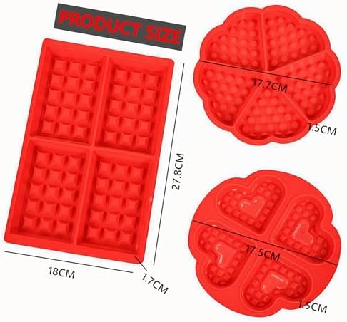 Waffle Mold, Gasusen 3PCS Rectangle and Heart Shaped Silicone Waffle Mold Set, Large Waffle Maker Baking Tray Pan Molds for DIY Waffle Cake Candy Chocolate Making