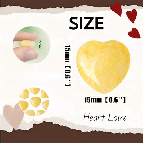 20PCS Citrine Healing Crystals Stones Heart Shaped Polished Crystal Stone Love Cute Pocket Thumb Reiki Wholesale Set Gifts Energy Balancing Meditation Mothers Day Bulk Gifts for Women