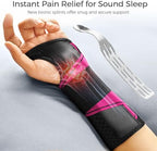FREETOO Carpal Tunnel Wrist Brace Night Support Fit Right Hand for Work, Pain Relief Wrist Splint for Tendonitis, Sprain, Strain, Rigid Hand Brace for Arthritis for Women and Men (S/M, Black/Pink)