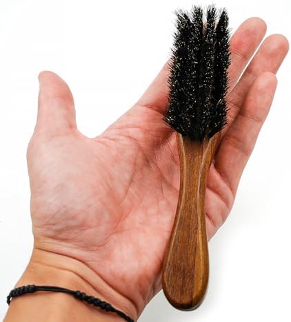 Small Beard Brush with Handle for Men, Travel Boar bristle Hair Beard Grooming Brush (Snake)