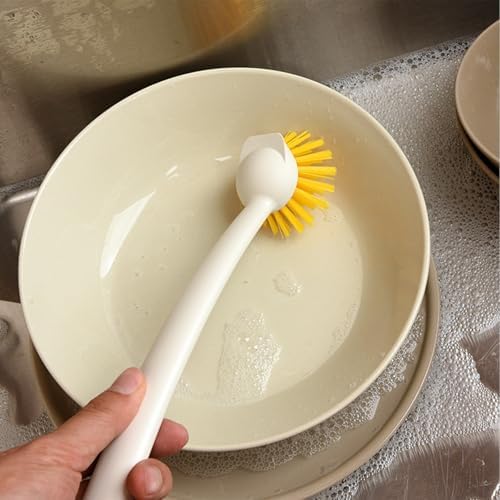 2/1Pack Multifunction Scrub Dish Brushes, Long Handle, Suction Cup, Space Saving (White-1Pack)