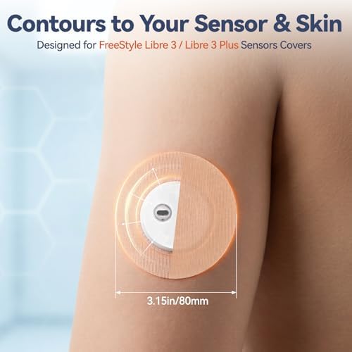 Freestyle Libre 3/Libre 3 Plus Sensor Covers, Non-Adhesive Center, Acrylic Pressure-Sensitive Adhesive, Breathable Waterproof Latex-Free, 24-Pack CGM Adhesive Patches, Low-Profile Fit(Nude)