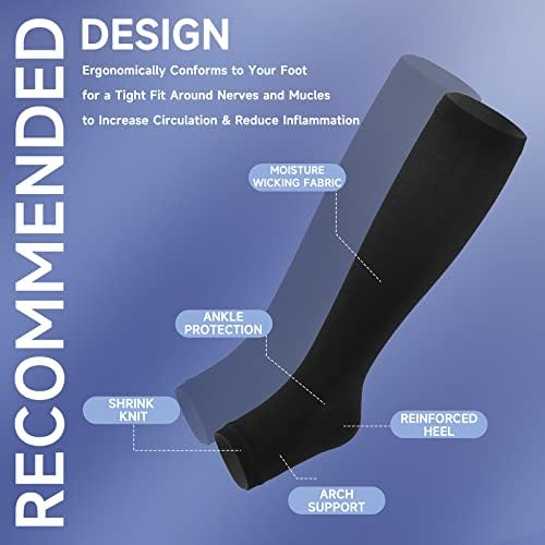 bropite Open Toe Compression Socks for Men & Women - 2 Pairs of 15-20 mmhg Knee High Stockings for Circulation Support