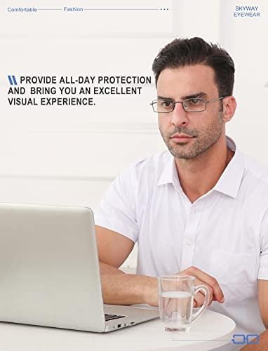 SKYWAY Mens Reading Glasses Blue Light Blocking, Stylish Metal Frame Computer Readers for Men Anti Glare UV Protection
