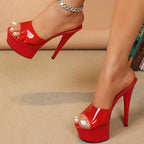 Women'S Clear Band Peep Toe Stiletto Prom Heels Sandals Sexy Transparent Straps Slip On Platform Super High Heeled Pole Dance Exotic Sandals For Party Wedding Pumps