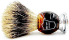 Parker 3-Band Pure Badger Shaving Brush with Faux Horn & Chrome Handle + Stand | 22mm Soft Knot for Dense Lather | Handcrafted Wet Shaving Brush for Cream or Soap | Long Loft