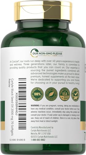 Carlyle Black Seed Oil Softgel Capsules | 2000mg | 70 Pills | for Women & Men | Non-GMO, Gluten Free Herbal Supplement