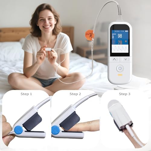Medical Grade Pulse Oximeter for Adults - Continuous Monitoring, Adjustable SpO2 & Pulse Alarms, Rechargeable Handheld Oximeter Profesional Oximetro, Data Traceability, Instant Alarm