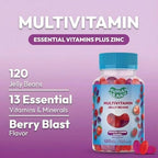 Multivitamin Jelly Bean Gummies with Zinc for Men and Women, Immune Support Dietary Supplements for Adults, Vegetarian, 120 Berry Blast Jelly Beans, Kosher