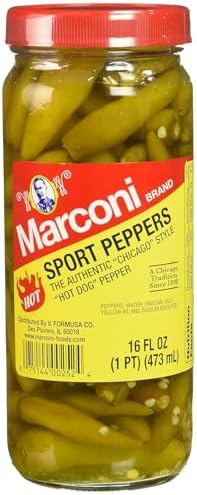 Marconi Sport Peppers & Green Relish 2 Pack | Chicago Style Hot Dog Toppings | Pickled Peppers & Relish Combo | 16 oz Each, 32 oz Total